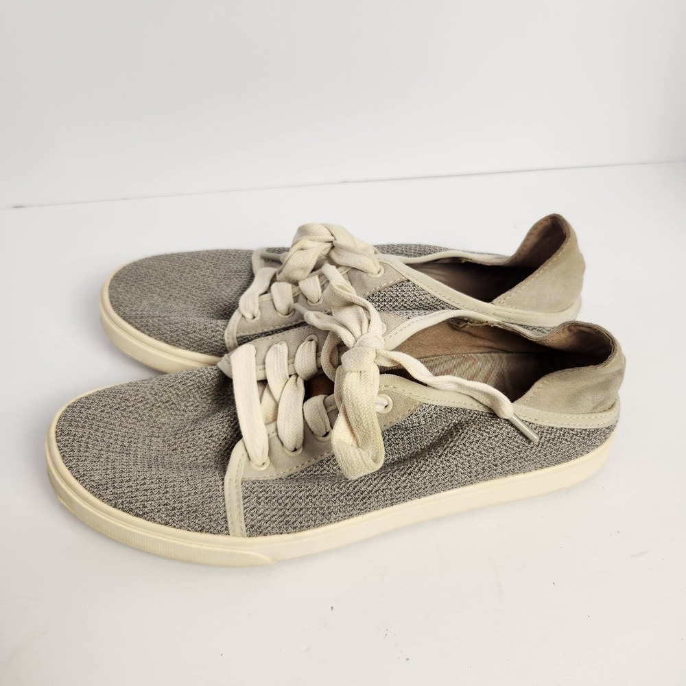 OluKai Pehuea Li Womens‎ Size W8.5 Shoes Tan/gray Mesh Low Top Lace-Up Sneakers
